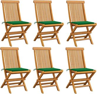 vidaXL Sillas De Jard&iacute;n 6 Uds Con Cojines Verdes Madera De Teca Vidaxl