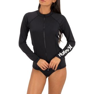 Hurley Oao Zip Front Long Sleeve Rashguard in Black at Nordstrom, Size X-Small