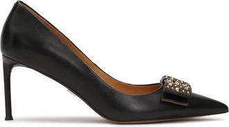 Kazar Zwarte pumps met grote versierde strikken - Dames - Pumps - Zwart - 37 EU - Leer - Schoenen