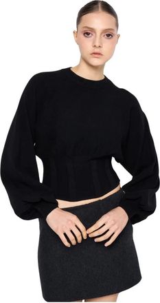 Silvian Heach Trui met pofmouwen en ronde hals - Dames - Ronde hals truien - Zwart - XL - Polyester - Truien & Vesten