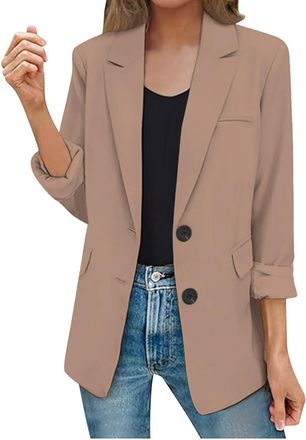 Generic My Orders Warehouse Deals Clearance Blazer Suit for Women UK Elegant Long Sleeve Blazer Jacket With Pocket Fashion Solid Color Two Button Blazers Card