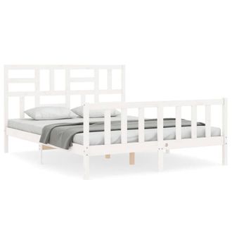 Berkfield Home Bed Frame with Headboard White 160x200 cm Solid Wood