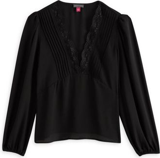 Vince Camuto Womens Lace V-Neck Blouse In Rich Black