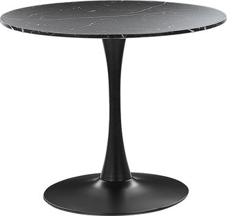 Beliani Beliani - Mesa De Comedor M&aacute;rmol Negro Tablero Mdf Negro Base Metal 90 Cm Industrial Cocina Boca
