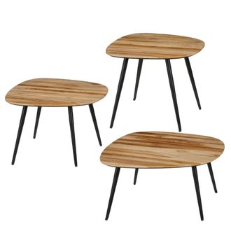 MiCa Decorations Juego de 3 mesa auxiliar de madera reciclada marr&oacute;n alt.34
