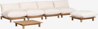 Sklum Conjunto De Jard&iacute;n Con Sof&aacute; Modular Reclinable De 4 Piezas, Mesa De Centro Y Puff En Madera De Acacia Brina Sklum