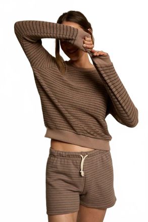 perfectwhitetee Bennie Sweatshorts In Mocha Charcoal Stripe