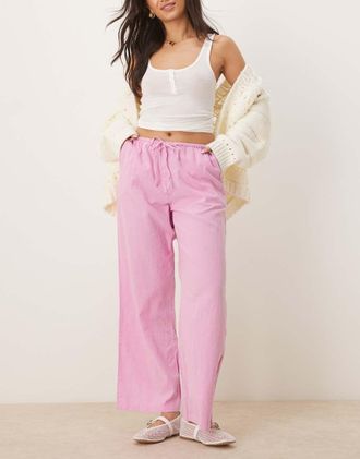 Gina Tricot Gina Tricot wide leg linen blend pants with drawstring waist in pink