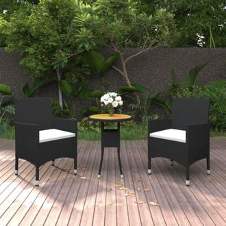 vidaXL Juego De Comedor Para Jard&iacute;n 3 Piezas Rat&aacute;n Sint&eacute;tico Negro Vidaxl