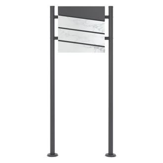 ML Design Buz&oacute;n cartas acero antracita &oacute;ptica m&aacute;rmol blanco + soporte