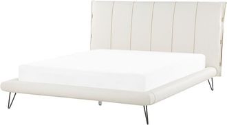 Beliani Bed Light Beige Minimalist with Headboard Faux Leather eu King Size 5ft3 Betin