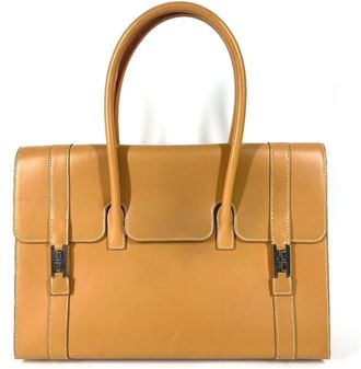 Herm&egrave;s Natural Box Calf Leather Handbag Tote Bag (Pre-Owned)
