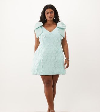 Asos Curve vestito mini con spalle a fiocco in turchese-Blu