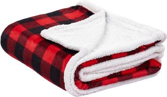 Beliani Beliani - Winter Blanket Red and Black Two-Sided Fluffy Chequered Seasonal Pattern 150 x 200 cm Liqourice