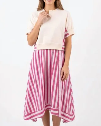 Merci Stripe Midi Dress In Red