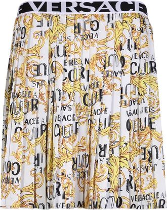 Versace Jeans Couture Pleated Twill Skirt With Bold Print