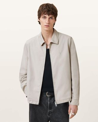 AllSaints Cotton Trey Taupe Ramskull Pointed Collar Jacket, Size: XXL