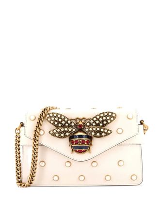 Gucci Broadway Pearly Bee Embellished Leather Mini shoulder bag - White