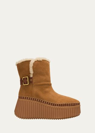 Chlo&eacute; Nama Shearling-Lined Suede Ankle Boots