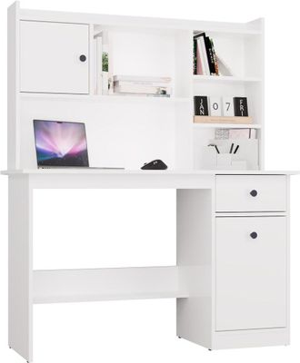 Topeshop Chester - Escritorio Con Estante Superior - 1 Caj&oacute;n, 1 Armario, Almacenaje - 120x145x45 Cm - Blanco