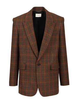 Saint Laurent Prince Of Wales Wool Jacket Giacche Marrone-Uomo