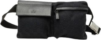 Gucci Pre-owned Double Pocket Belt Bag - Dames - Vintage Heuptassen - Zwart - ONE Size - Leer - Vintage