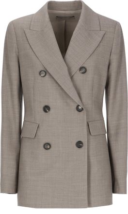 D.exterior Beige Wool Peak-Lapel Double-Breasted Blazer