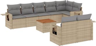 vidaXL Juego De Sof&aacute;s Jard&iacute;n Con Cojines Beige Mezcla 9 Pzas Rat&aacute;n Pe Vidaxl