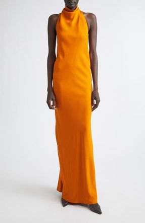 Brandon Maxwell The Ophelia Halter Neck Stretch Crepe Gown in Sunset at Nordstrom, Size 10