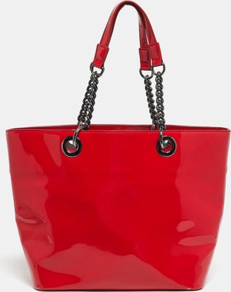DKNY Dkny Red Patent Leather Chain Tote