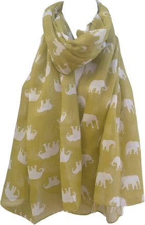 GlamLondon Womens Elephant Print Scarf Mustard Green