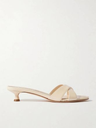 Aeyde Womens Stina Patent Leather Kitten Heel Sandals In Cream