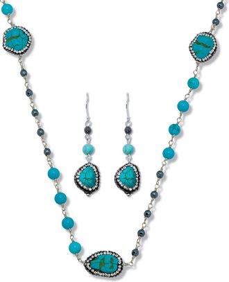 Palm Beach Jewelry Genuine and Simulated Turquoise Silvertone Necklace Set 36-inch