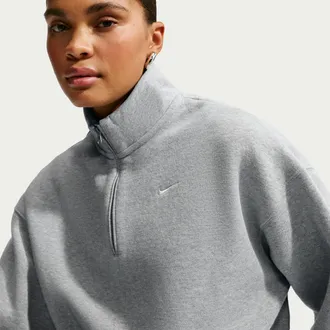 Nike Womens Studio Fleece Medium Weight Oversized 1/4-Zip Cropped Top in Grey | IM8501-063