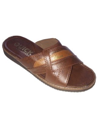 Quick Slippers Mens Open Slippers in Faux Leather Brown Size: 8 UK
