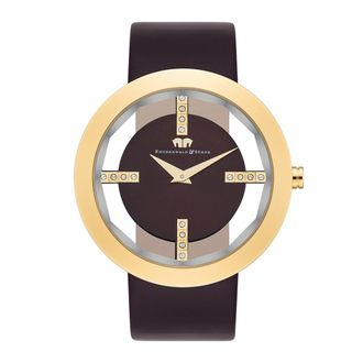 Rhodenwald & Söhne Womens Female Quartz Yellow Gold/Dark Brown Genuine Leather Watch Stainless Steel - One Size