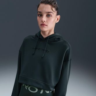 Nike Womens Nike Pro Therma-FIT Fleece Hoodie in Green | HV3600-390