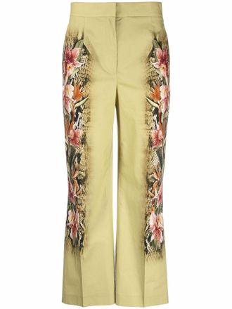 Alberta Ferretti daffodil-print flared-leg trousers - women - Acetate/Cotton/Cupro - 44 - Green