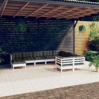 vidaXL Muebles De Jard&iacute;n 10 Pzas Con Cojines Blanco Madera De Pino Vidaxl