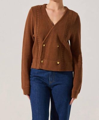 Astr Merritt Double Breasted Cardigan In Brown