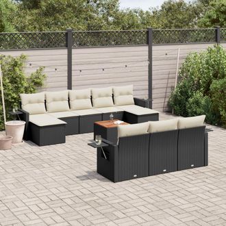 vidaXL Set De Sof&aacute;s De Jard&iacute;n 11 Pzas Y Cojines Rat&aacute;n Sint&eacute;tico Negro Vidaxl