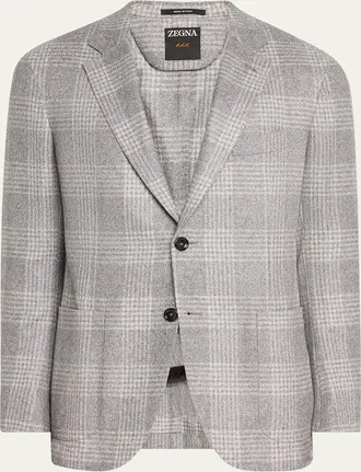 Ermenegildo Zegna Mens Plaid Silk-Wool Sport Coat