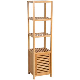 HOMCOM Estanter&iacute;a de Bamb&uacute; para Ba&ntilde;o Armario Alto Librer&iacute;a Organizador 4 Nivel 1 Puerta 33x36,5x140 cm