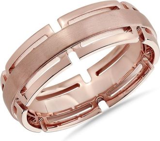 Pompeii3 Mens 7mm Modern Link Edge Wedding Ring in White, Yellow, or Rose Gold