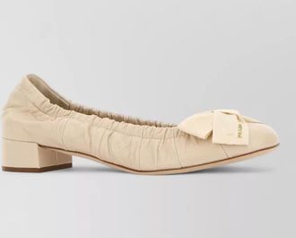 Prada leather pumps block heel bow detail