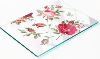 OEM Tabla De Cocina De Vidrio Templado Duradera Y Elegante Con Estampado De Rosas, 80x52 Cm