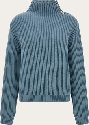 Ferragamo Women Knitted mock neck sweater with Gancini detail Green