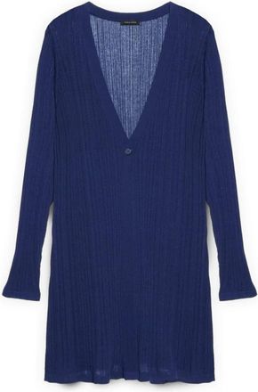 Fiorella Rubino Ribgebreide Shrug met Klokmouwen - Dames - Vesten - Blauw - Xs/S - Nylon - Truien & Vesten
