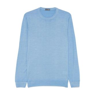 Drumohr Round-neck Knitwear, male, Blue, Size: XL Blue Ribbed Sweater Long Sleeves