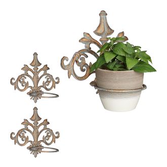 Relaxdays 3 Soportes Macetas Pared De Estilo Barroco, Hierro Fundido, Dorado-gris, &Oslash; 13,5 Cm